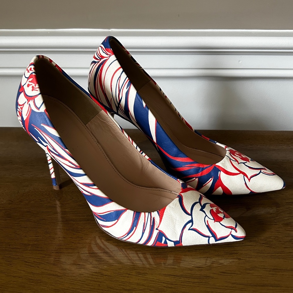 J.Crew Floral Pumps Heels Leather EUC Size 6